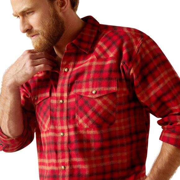 Ariat Men's XL Heber Retro Fit Flannel Shirt Pearl Snap Western Rodeo Red Plaid - Picture 1 of 4